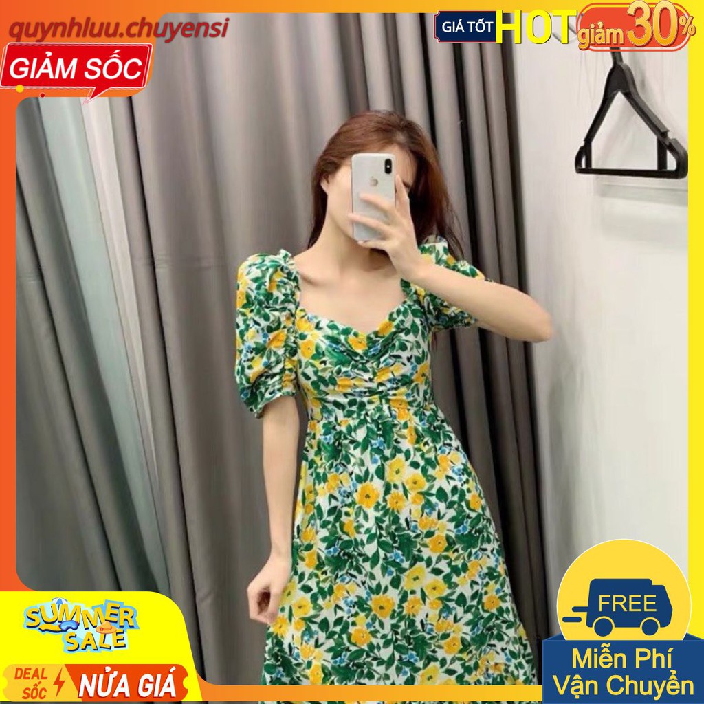 VN85 - VÁY MAXI HOA XANH DÚM NGỰC ĐUÔI CÁ NỮ