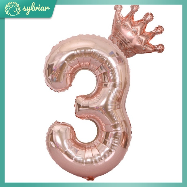 [sylviar] Bong Bóng Trang Trí Sinh Nhật 1 Tuổi 32 Inch Hình Vương Miện Vàng Hồng