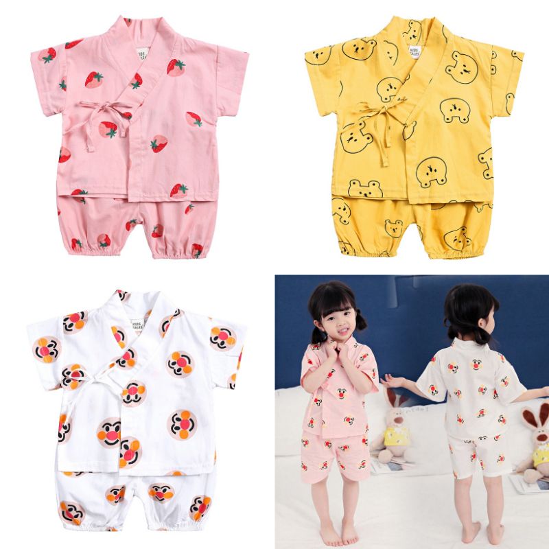 Bộ Đồ Ngủ Cộc tay Cho Bé, Set Bộ Pijama Yukata Phong Cách Nhật Bản, Chất Cotton Đũi Mềm Mát Cho Bé Trai, Bé Gái_Umeekids