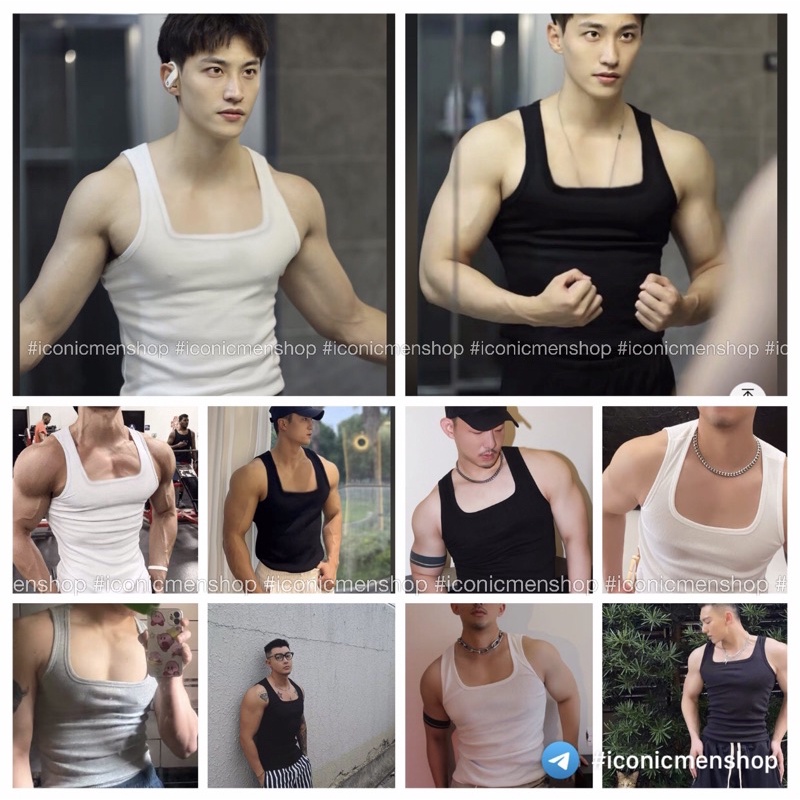 Áo ba lỗ nam cổ vuông thun gân form body