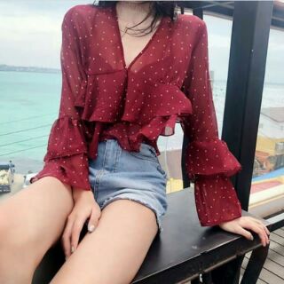(Order/ Video thật) Áo croptop voan chấm bi ulzzang