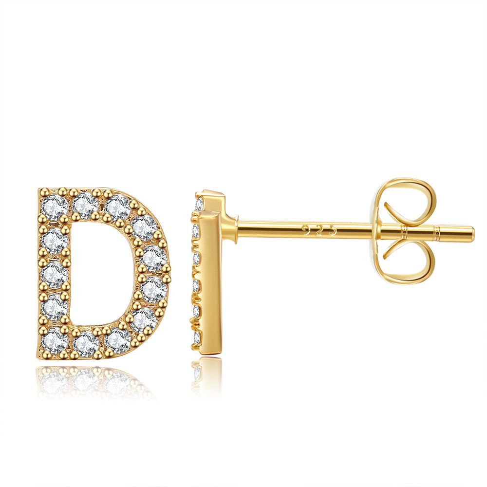 1 Đôi Bông Tai Chữ Cái Từ A-Z Mạ Vàng 18k Không Gây Dị Ứng