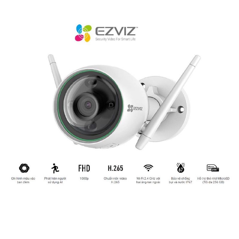 Camera Wifi ngoài trời EZVIZ CS-C3N 1080p, có màu ban đêm