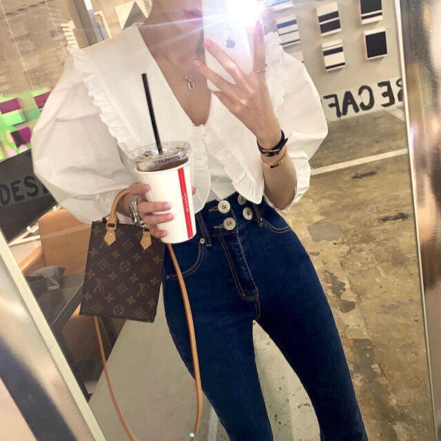 Bán Chạy!F &amp; X Áo Sơ Mi Tay Phồng Cổ Búp Bê Phối Ren Phong Cách Hàn Quốc Thời Trang Xuân Hè Dành Cho Nữ