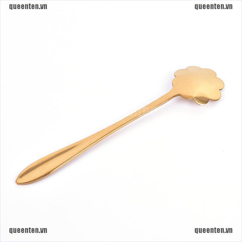 New 1pcs Stainless Steel Teaspoons Flower Shape Dessert Coffee Spoons Tableware QUVN