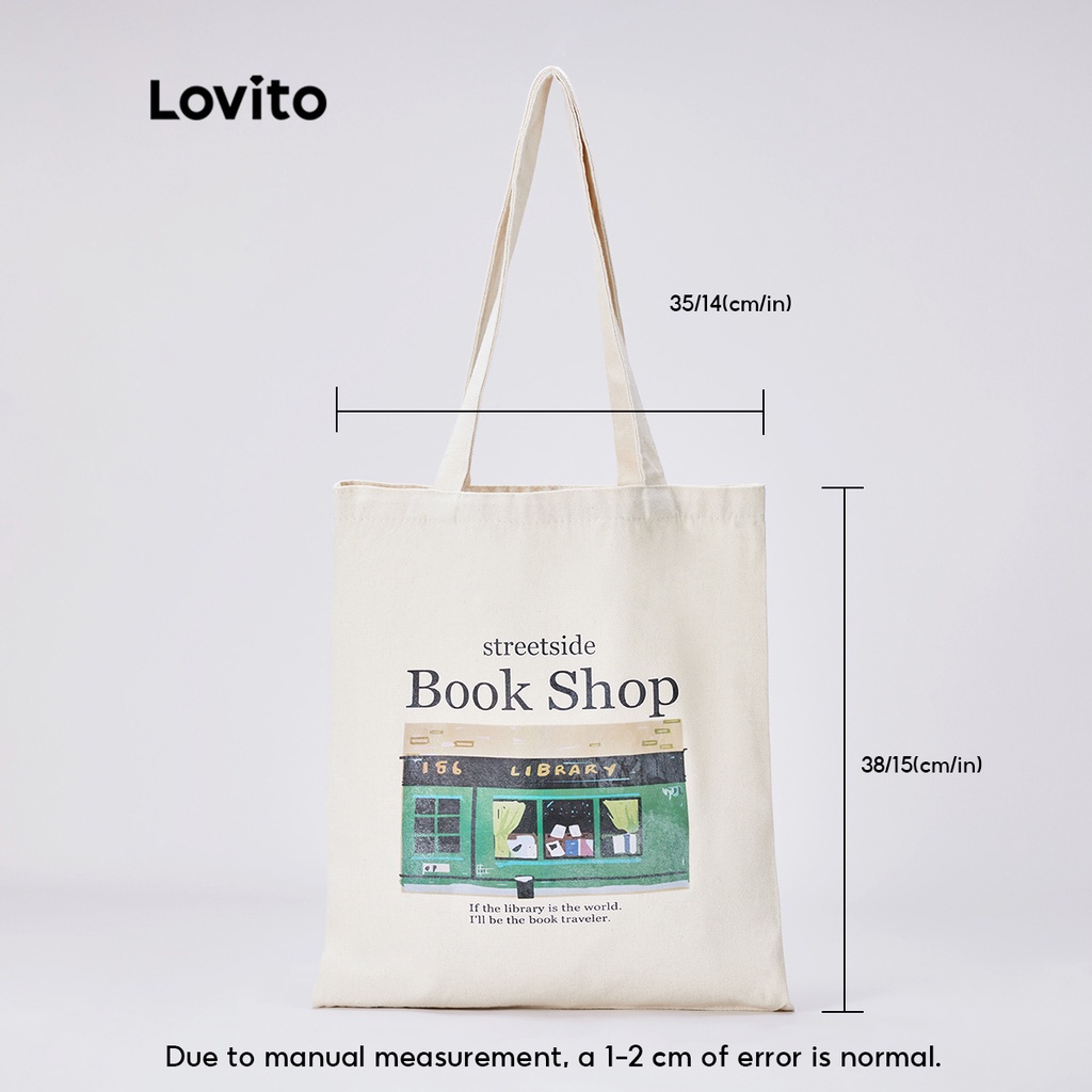 Túi tote đeo vai Lovito In đồ họa Vải canvas hỗn hợp cotton có trọng lượng nhẹ Bình thường L30BA11 (1/2/3/4/5)