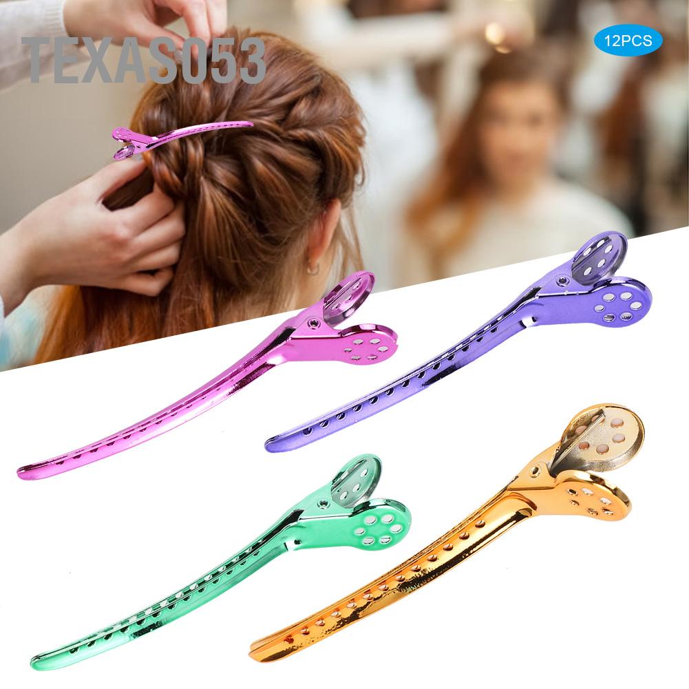 Texas053 12 cái Kẹp mỏ vịt bằng thép Làm tóc Kiểu Ghim cho Tiệm cắt