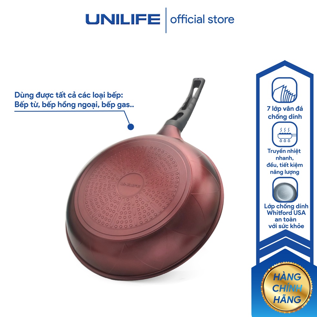 Chảo chống dính vân đá Unilife cao cấp, chảo nông 7 lớp nấu ăn các món chiên rán xào