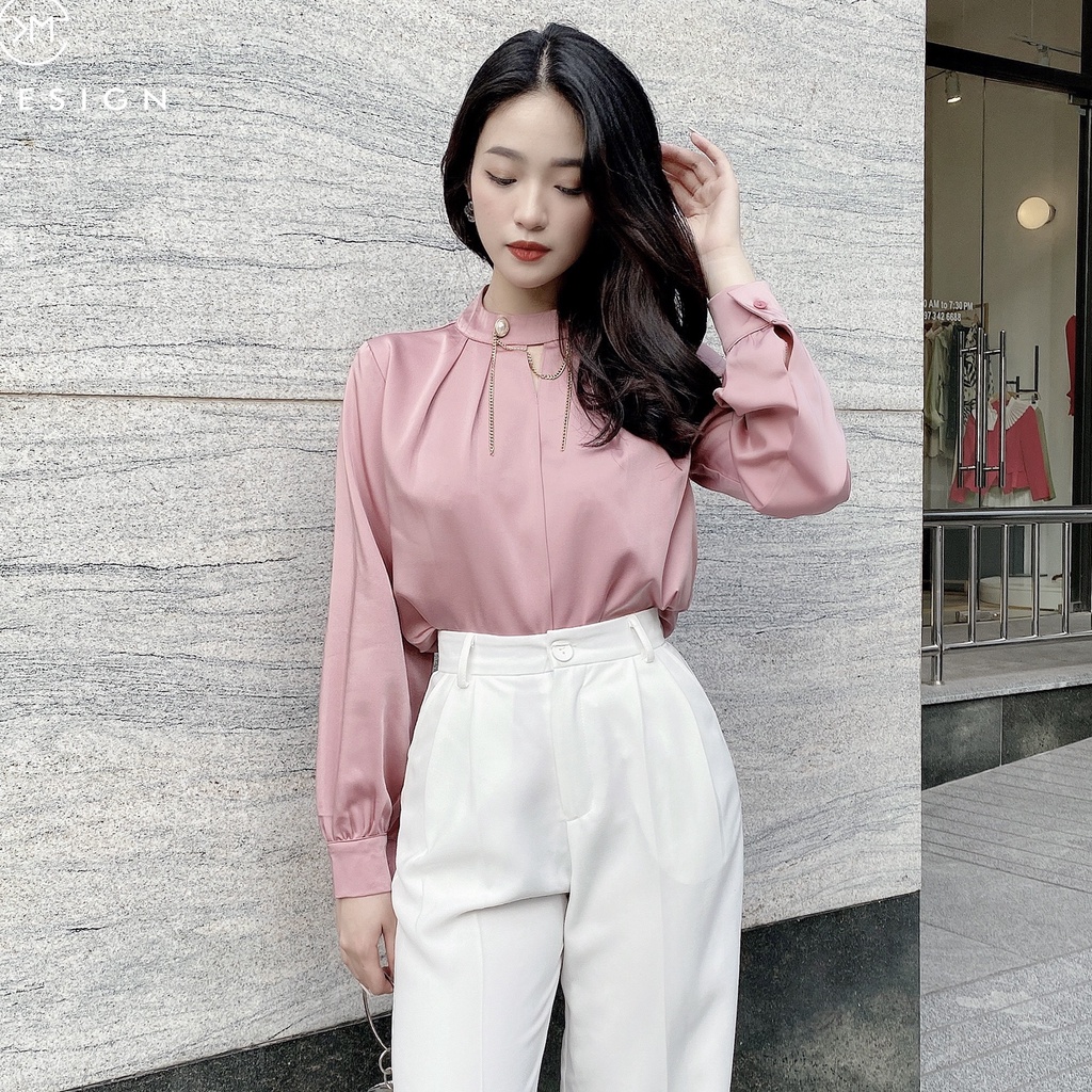 Áo sơ mi nữ lụa mềm mát cổ 2 cúc ngọc xích công sở HILA (Mã SP: A964)