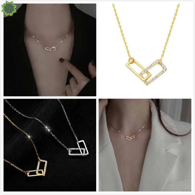 Dây chuyền hai mặt hình vuông lồng vào nhau phong cách Hàn Quốc cơ bản sang trọng