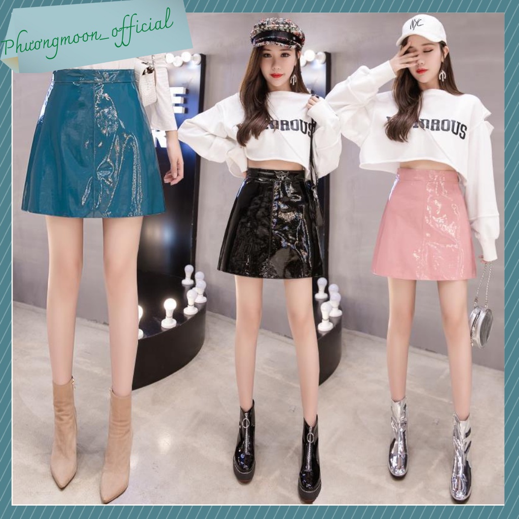 Chân váy da bóng QCCC, chân váy cạp cao, kiểu dáng sexy hiện đại