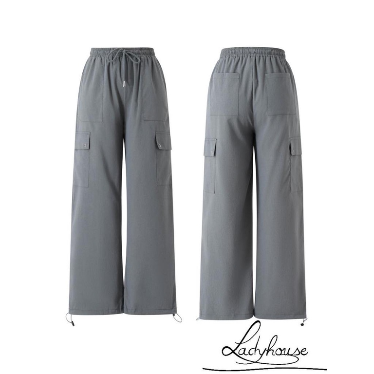 Quần Dài Dáng Suông Lưng Thấp Có Túi Bên Hông Màu Trơn Thời Trang Cho Nữ