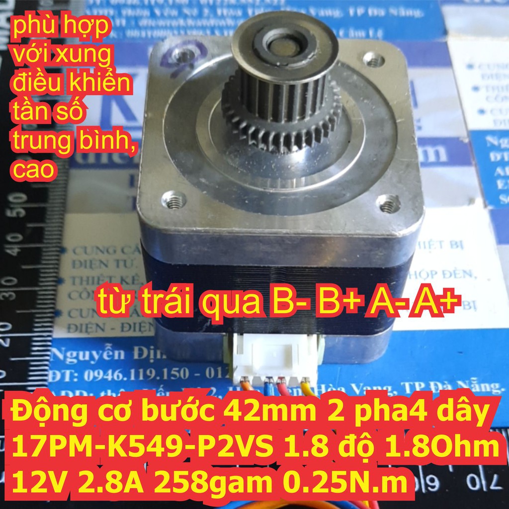 Động cơ bước 42mm 17PM-K549-P2VS 2 pha 4 dây 1.8 độ 1.8Ohm 12V 2.8A 258gam 0.25N.m kde6740