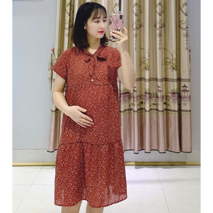 Váy bầu hoa nhí thời trang M277 chất lụa hoa freesize