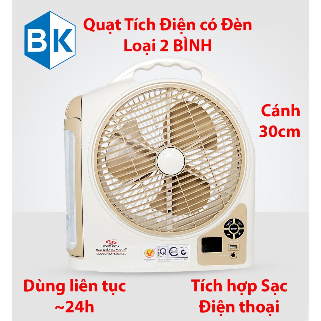 Quạt tích điện có đèn HONJIANDA HJD - FL 223 loại 2 Bình Ắc Quy Chất lượng tốt - Hàng Chính hãng, giao Siêu tốc