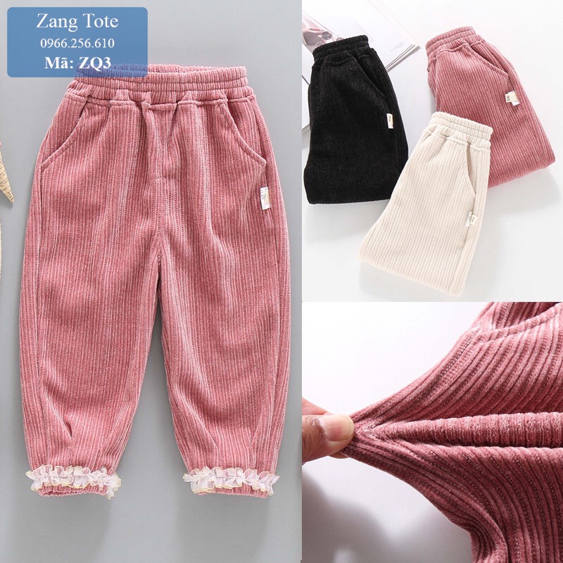 ZQ3 - Quần nhung phối ren cho bé gái chất nhung tăm Hàn cao cấp cực đáng yêu - Zang Tote