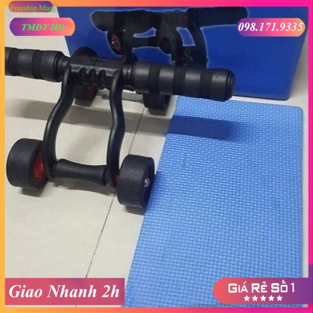 Con lăn tập cơ bụng 4 bánh cỡ lớn khung máy từ nhựa PVC bánh xe PU và tay cầm bọc mút cực êm - CHẤT LƯỢNG TỐT