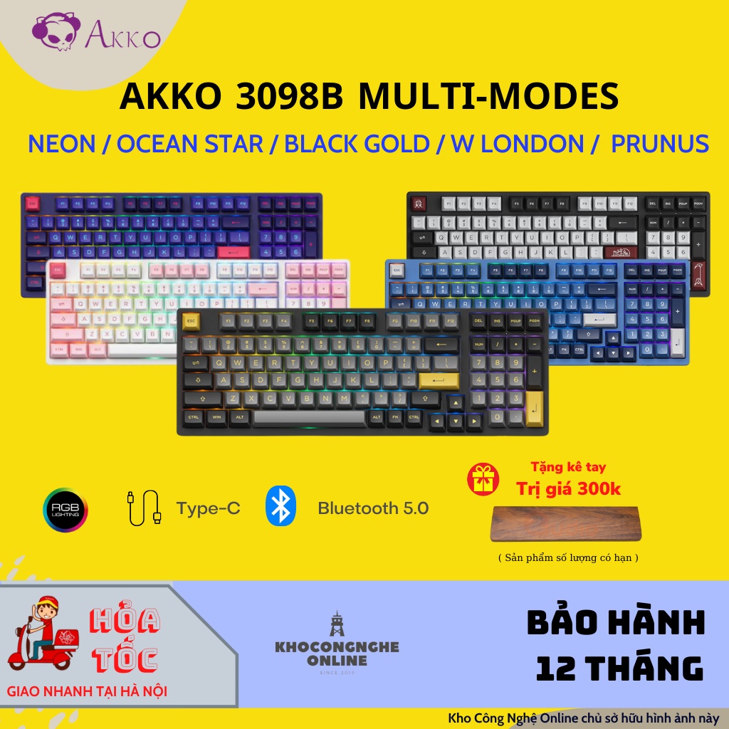 Bàn phím cơ AKKO 3098 Multi-modes (Led RGB/Bluetooth/Wireless 2.4G/Hotswap/Foam tiêu âm/Foam Đáy/Pre-lube)