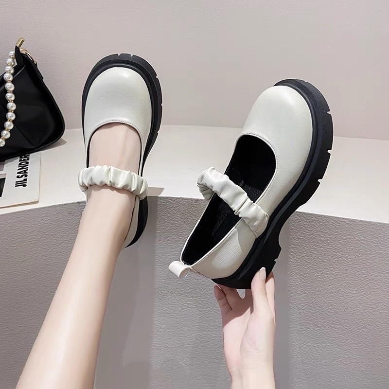 Giày búp bê lôlita quai chun nữ da mềm độn đế cao cấp