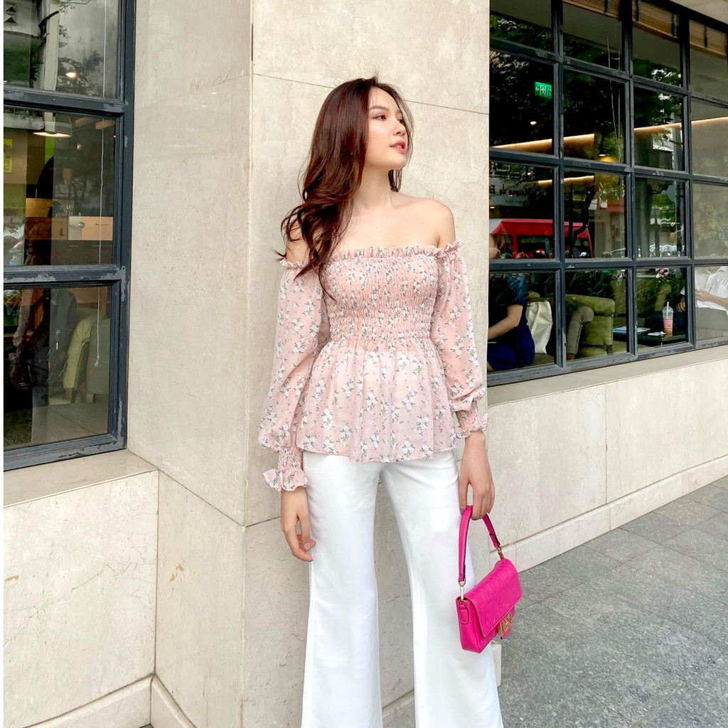 RECHIC Quần ống loe Chemise màu trắng phối áo cực xinh dạo phố công sở thanh lịch | BigBuy360 - bigbuy360.vn
