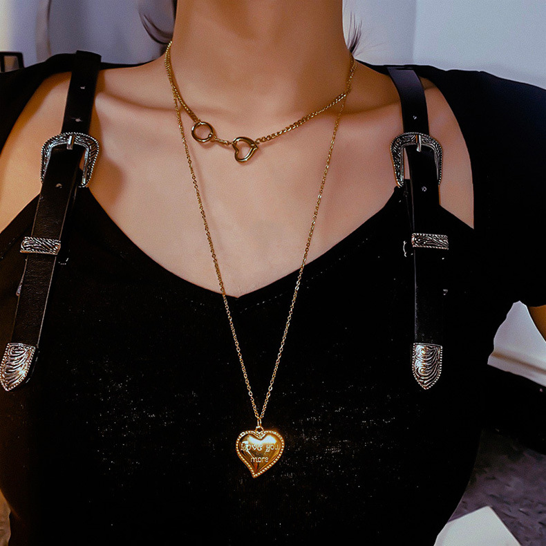 Korean love pendant double-layer titanium steel gold-plated women's necklace