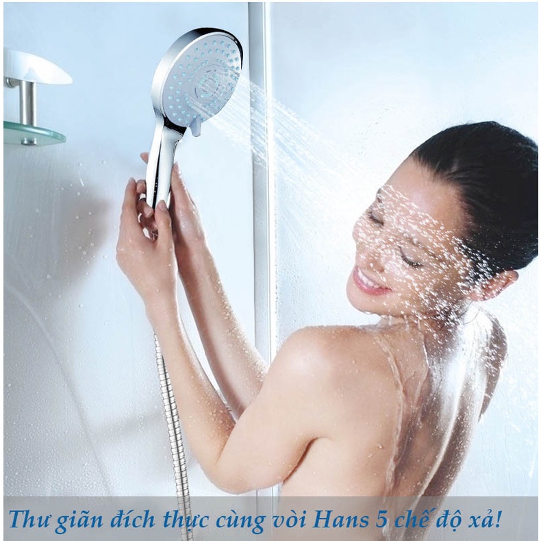 Bộ vòi sen tắm cao cấp VHS2-Hans có 5 chế độ xả nước kèm dây mềm chống xoắn dài 1.5m và giá đỡ