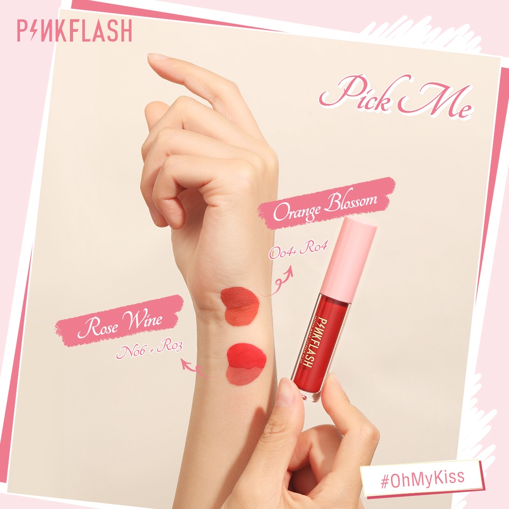 Set 3 Son Kem PINKFLASH OhMyKiss Màu Lì Lâu Trôi Không Làm Khô Môi O02 + O03 + O04 3 Pieces