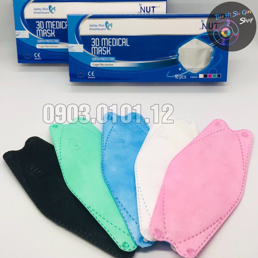 Khẩu trang kf94 cao cấp Nutica, 4d mask Nut chính hãng 4 lớp kháng khuẩn nẹp kẽm (hộp 10 cái)