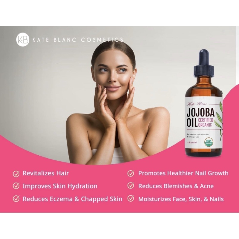 Tinh dầu dưỡng da jojoba organic 100% thuần khiết Jojoba Oil Kate Blanc Cosmetic 120ml USA