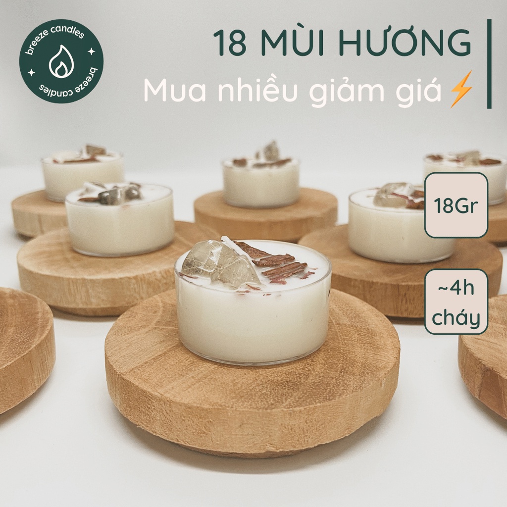 [18 mùi hương] Viên nến thơm hoa khô thiên nhiên đính đá, vỏ gỗ... TEALIGHT - 18gr (~4 giờ đốt)