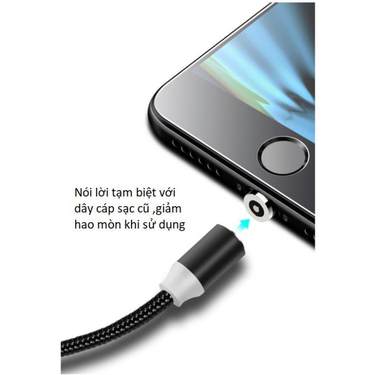 Cáp Sạc Nam Châm 3 Đầu Android/ Type C Và iPhone 360 Độ Dây Dù Siêu Bền dài 1m