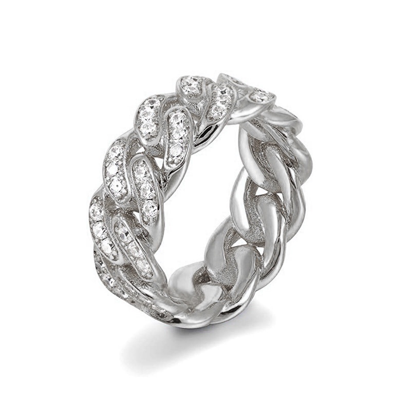 Nhẫn Mắt Xích 8MM Đính Đá Zircon Thời Trang Cho Nam Và Nữ