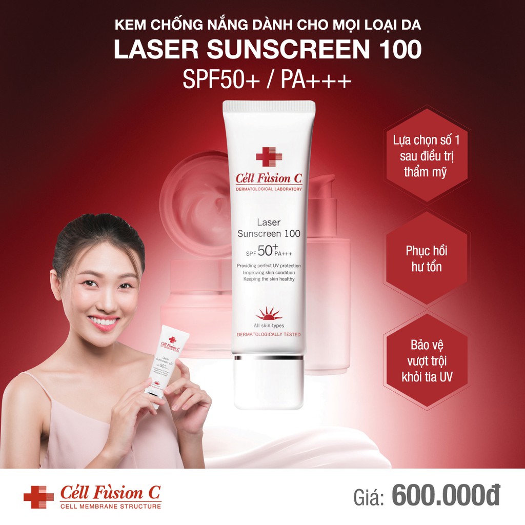 [Mẫu mới] Kem Chống Nắng Céll Fùsion C Cho Da Sau Laser 50ml Laser Sunscreen 100 SPF50+ PA+++