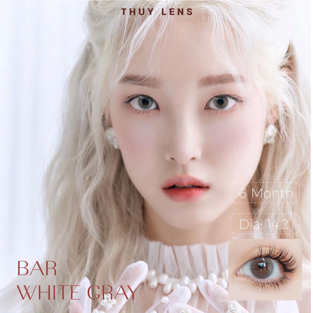 Kính Áp Tròng Cận Màu Xám Tự Nhiên Thúy Lens Bar White Gray Chính Hãng Hàn Quốc