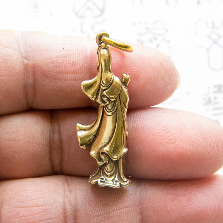 ❒✢Đồng nguyên chất Ruyi Guanyin Móc khóa Mặt dây chuyền bằng Đồ trang trí Phật Bà Ping Tượng Bồ tát