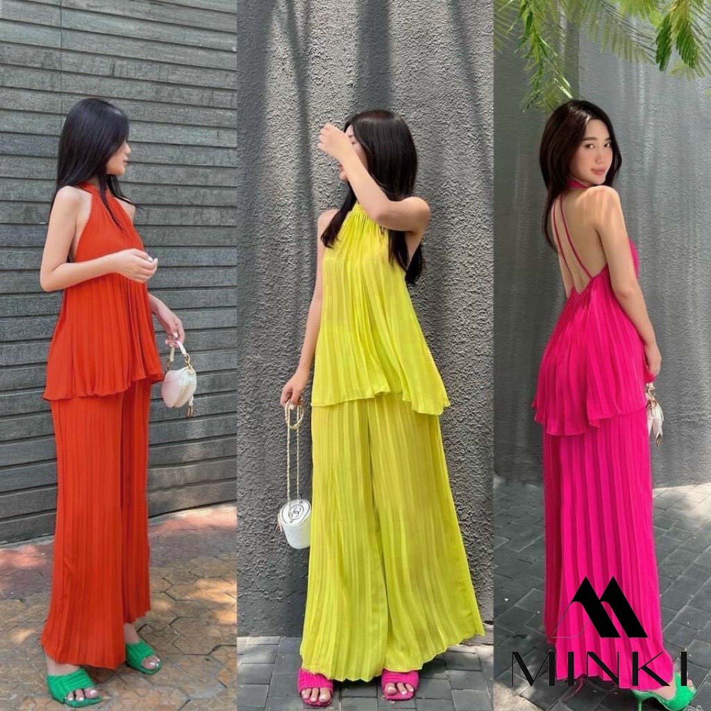 SET YẾM VOAN QUẦN SUÔNG DẬP LY - CHẤT LIỆU VOAN LỤA CÓ MÚT CAO CẤP - MÀU CAM / VÀNG / HỒNG