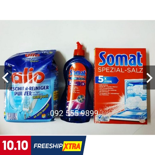 Combo bột rửa bát Alio (1.8kg) + bóng Somat 750ml và muối Somat 1,2kg