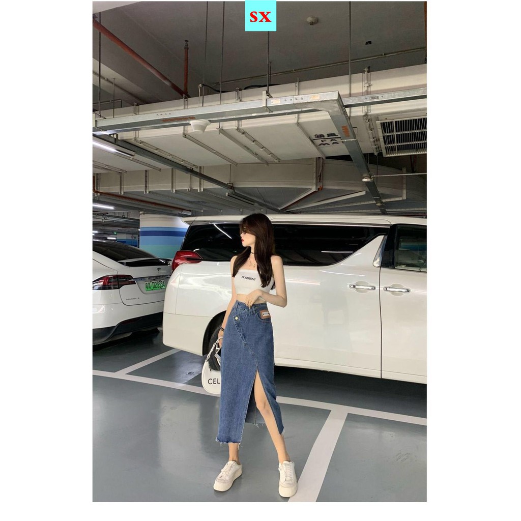 Chân Váy Jean Dài Lưng Cao Dáng Chữ A Thời Trang Mùa Hè Hàng Mới Dành Cho Bạn Nữ 2021