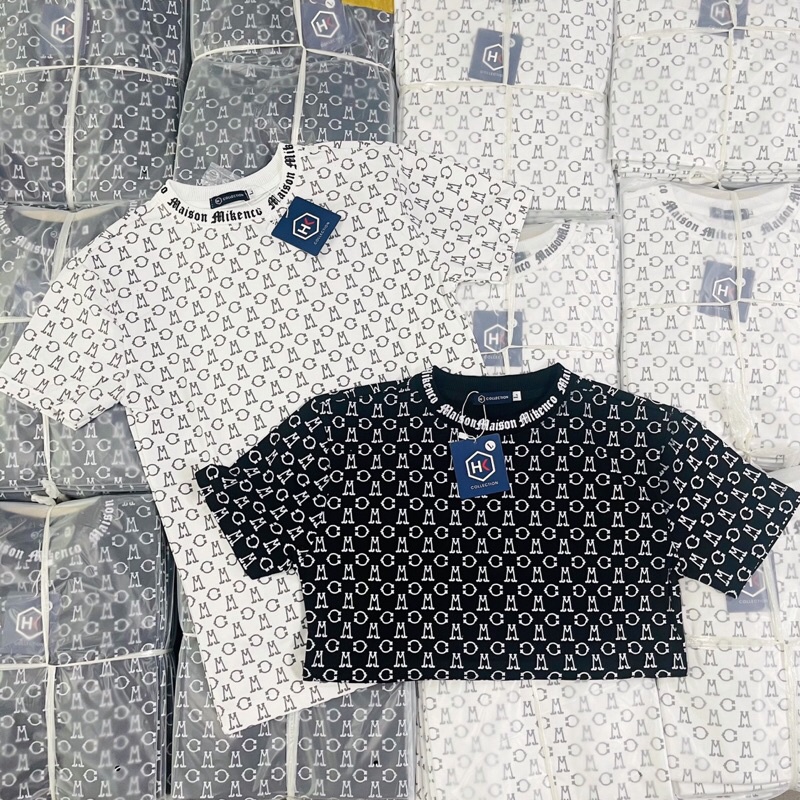 Áo thun cổ tròn Mikenco Monogram chất cotton xịn đẹp, Áo thun Mikenko nam nữ hoạ tiết 5D hot 2022