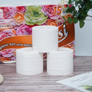 giấy vệ sinh cuộn lớn hoa hồng Mylan 4 lớp, giấy vệ sinh có lõi nhỏ ( 15 cuộn / túi )