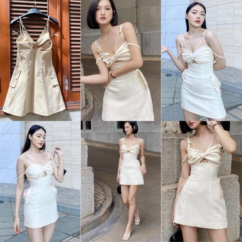 Đầm Xinh ONEONE DRESS thiể kế cut out phần ngực bo chun co giãn có tăng đơ điều chỉnh váy chất liệu vải kaki chéo
