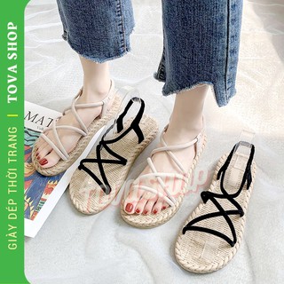 Giày sandal nữ quai chéo đế giả cói đi học đi mưa - d002