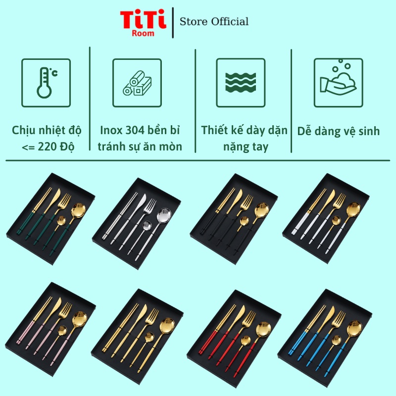 Muỗng đũa thìa nĩa dao Inox 304 không gỉ mạ vàng cao  Dụng cụ cá nhân ăn cơm văn phòng TiTiRoom