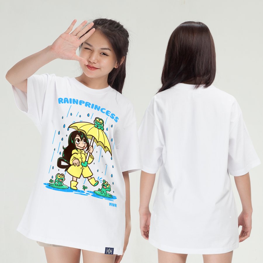 Áo thun nữ unisex Áo thun nữ cổ tròn Cotton thoáng mát Công chúa ếch che dù trời mưa MVR KK3861