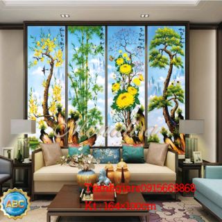 Tranh đính đá tứ quý tùng cúc trúc mai tuyệt đẹo kt 164×100cm