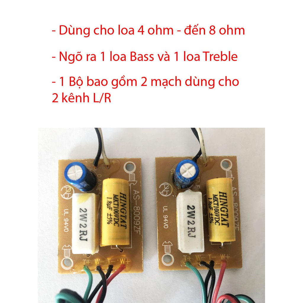 Combo 2 mạch phân tần bảo vệ loa ngõ ra 2 đường tiếng 1 Bass và 1 Treble UL 94V0