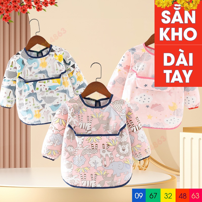 Áo yếm ăn dặm XUẤT NHẬT DÀI TAY CÓ MÁNG chống thấm cho bé