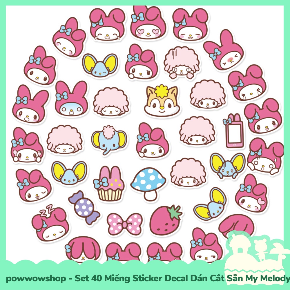 [Sẵn VN - Hỏa Tốc] Set 40 Miếng Sticker Decal Cắt Sẵn DIY Dán Trang Trí Vật Dụng Mẫu Sanrio My Melody Red Queen Emotion