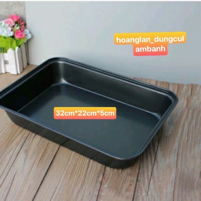 Khay, khuôn nướng bánh chống dính sâu lòng chữ nhật màu đen 32*22cm