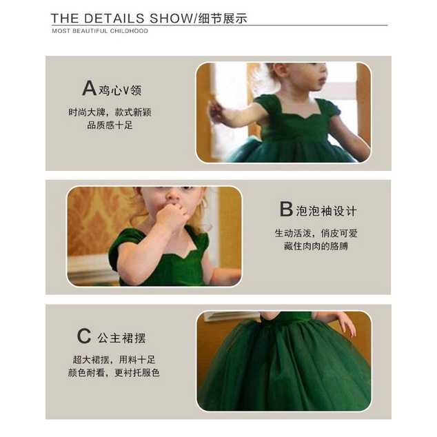 Váy Công Chúa Style Châu Âu Màu Xanh Lá Cây Cao Cấp Mẫu Mới 2022 Váy Cao Cấp Bé Gái Hãng COYO.